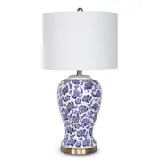 Table Lamp Ceramic Floral Base Cotton Drum Shade