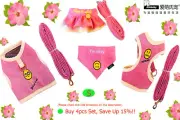 Ambaby Pink 4pcs Set Small Pet Collars Dog Bandana Vest Puppy Harness Cat Leash