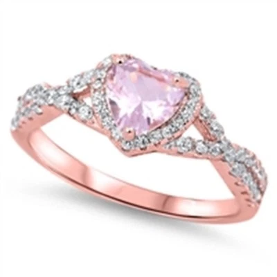 Infinity Heart Ring Sterling Silver 925 Pink Morganite Face Height 8 mm Size 10