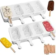 Sakolla 2 Pack Silicone Popsicle Molds, 4 Cavities Diamond Ice Cream Molds with 50 Wooden Sticks for Ice pop, Cake Pop, Cakesicles (White)
