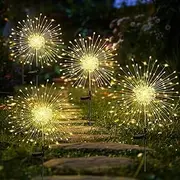 AMXGPT Solar Lights Outdoor Garden, Solar Firework Lights 120LED 4Pack, Starburst Light Waterproof for Yard Lawn Party Patio Wedding Decor(Warm White)