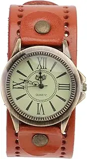 [SAFIGLE] 1Pc Vintage Genuine Cowhide Retro Roman Numeral Wrist Watch for Women Stylish Casual Quartz Orange Ladies
