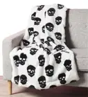 Cynthia Rowley Halloween Black SKULL Soft Faux Fur Throw Blanket White Designer