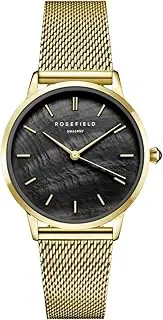 [Rosefield] Women's Pearl Edit Black MOP Dial Gold-Tone Case and Mesh Bracelet RBGMG-R07 Dress Watch, Black/Gold, 36mm