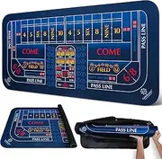 70"X35" Double Dealer Craps Table Top Mat - Smooth, Durable Edge-Stitched 3mm Rubber, Non-Slip, Water-Resistant, Portable Zippered Carry Bag, Craps Game Mat for Adults (Blue)