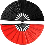 2 Pcs Boots on The Ground Fan Large Hand Fan in Bulk Chinese Japanese Kung Fu Tai Chi Popping Clack Rave Handheld Folding Fans for Line Dancing