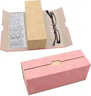 [ORNAROVI] Double Eyeglass Case, Daily Contact Lens Travel Case and Glasses Organizer, Double Sided Glasses Organizer for Women Men (Pink)