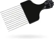 Afro Pick Comb Metal Stainless Steel Teeth Plastic Hair Detangling and Styling Comb for Braids, Wigs, Curly American and Africian Hairs