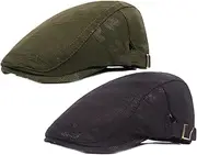 [Qunson] Flat Cotton Newsboy Cap Ivy Gatsby Cabbie Hats for Men Women