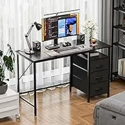 BilySen Computer Desk, Home Office Desk with 3 Drawers Modern Simple Gaming Desks with Metal Frame, Ideal Work Desks for Home Office, Study, Living Room 120CM Black