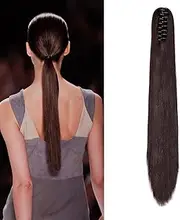 Braid Hairpiece Ponytail Hair Extensions Straight Clip in Ponytail Extensions Claw Like Real Hair Straight Hair Synthetic Hair Long Voluminous (Dark Wine Red)