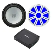Kicker 12" 350W SVC Marine Audio Subwoofer w/ White LED Grilles, Amplifier