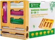 BAMBOO ZIPLOCK BAG ORGANIZER FOR DRAWER, 6-in-1 BAG ORGANIZER, FOIL ROLL CUTTER