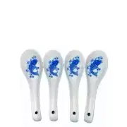 Set of 4 Chinese Noodle Spoon, blue fish Spoons Rice chinese spoon asian spoon