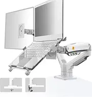 [NB North Bayou] Laptop Mount with Adjustable Tray for 10-17”Notebook, Full Motion Arm with VESA Plate for 17-30”Monitor,Clamp-on Grommet Mounting F160-FP (White)