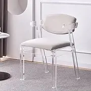 PP-Kic Modern Acrylic Armchair, Dressing Chair with Backrest, Upholstered Clear Crystal Dining Chair, Simple Dressing Chair, White, Interior Decoration Furniture for Bedroom