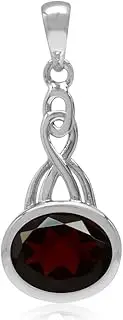 [Silvershake] 10X8mm Oval Shape Genuine Gemstone White Gold Plated 925 Sterling Silver Celtic Knot Pendant Jewelry for Women