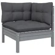 Garden Corner Sofa with Anthracite Cushions Grey Solid Pinewood