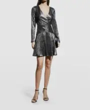 $220 Aidan by Aidan Mattox Women's Black Metallic V-Neck A-Line Dress Size 4