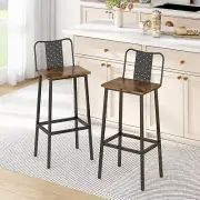 Set of 2 Bar Stools with Backrest and Footrest, Modern Bar Stool Tall Bar Chairs