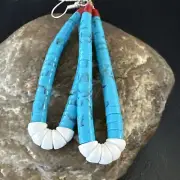 Blue Turquoise White Santo Domingo Sterling Silver Dangle Earrings 2.75” 18164