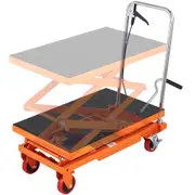 Hydraulic Lift Table Cart, 330lbs Capacity 50" Lifting Height, Manual Double Scissor Lift Table with 4 Wheels and Non-slip Pad, Hydraulic Scissor Cart for Material Handling and