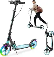Scooter for Ages 8+ Teens and Adults Kick Scooter Foldable with Double Braking System Bells Adjustable Handlebars Kickstand Max Load 220 LBS 8" Big Wheels