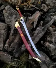 Large Heron Marked Sword, Medieval Viking Sword with Engraved Blade and Wooden