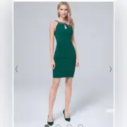 White House Black Market NWT Sz 14 emerald Instantly Slimming Beaded Neck Sheath