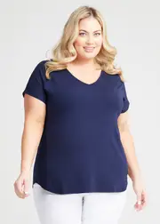 [Taking Shape] Taking Shape Natural Everyday V-neck T-shirt Size 30 in Dark Indigo, Viscose - Plus Size Women's Tops & T Shirts Dark Indigo