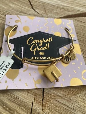NWT ALEX AND ANI "Graduation Cap" Gold Adjustable Bracelet w/Card