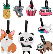 GOKENA 8Pcs Luggage Tags Cartoon Suitcase Identify Labels PVC Travel Baggage Tags Cute Luggage Tag with Adjustable Strap for Suitcases Travel Bag School Bag