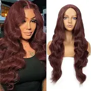 Red Wigs,99J Burgundy Long Curly Wigs for Women,24 Inch Wine Red Body Wavy Wig Natural Looking Heat Resistant Synthetic Wigs For Daily Party Use