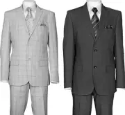 Men's 2 button Wool Feel Suit Check Slim fit Double vents Flat front pant 570203
