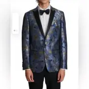 Paisley & Gray Grosvenor Peak Tux Jacket Slim Fit Navy Gold Flower Size Various