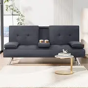 Artiss Sofa Bed, 3 Seater Futon Couch Lounge Armchair Recliner Chair Sleeper Sofas Home Bedroom Office Furniture, Adjustable Backrest Extra-Thick Seat Cushioning Grey