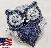 Owl 1CT Treated Blue Sapphire & Topaz 925 Sterling Silver Ring Sz 8 UB2-2