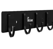 Modern Aluminum Wall Coat Rack with 4 Hooks - Wall Closet Black