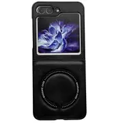 For Samsung Galaxy Z Flip5 Leather Pattern Magnetic MagSafe PU Back Phone Case Protective Cover (Black)