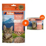 Feline Natural Lamb & Salmon Dry & Wet Cat Food Bundle Dry + 12pk