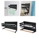 Magnetic Spice Towel Holder Black Kitchen Storage Rack Organizer Paper Towel