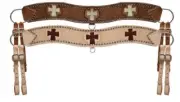Showman BASKETWEAVE Tooled Silver Studded Cut Out CROSS Leather TRIPPING COLLAR