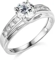 [TWJC] 14k White Gold SOLID Wedding Engagement Ring - Size 10