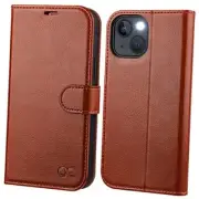 Compatible with iPhone 13 Wallet Case, PU Leather Flip Folio Case with Brown