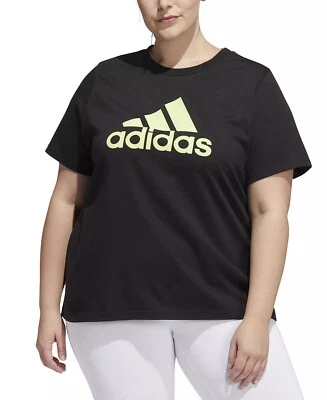 Adidas BLACK/LIME Women's Plus Size Cotton Logo T-Shirt, US 3X