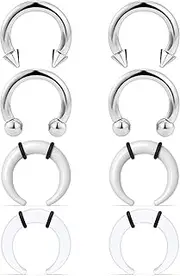 [Ocptiy] 6G 8G Colorful Septum Rings Large Ear Gauges Tunnels Plugs Earrings Stretching Kit 316L Surgical Steel Big Septum Nose Tongue Nipple Lip rings Piercing Jewelry Barbells 12mm 16mm 4Pcs