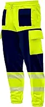Mens Hi Vis High Visibility Contrast Multiple Pockets Cargo Trousers Bottoms Reflective Tape Drawstring Elasticated Waist Ankle Workwear Joggers