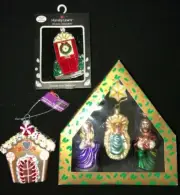 4 pc NATIVITY MANGER SCENE CHRISTMAS ORNAMENTS NEW GLASS HOUSE SWAROVSKI 2017 @@