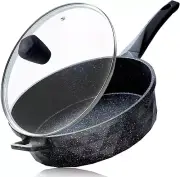 Nonstick Deep Frying Pan Skillet Lid 12" Large 5 Quarts Saute Granite Stone Non