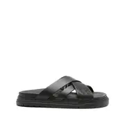 [Fendi] Fendi Cross-strap Leather Slides 7 US BLACK